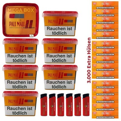 Pall Mall Allround Tabak Mega Box 7x 145g, Allround Xtra Hülsen, Feuerzeuge