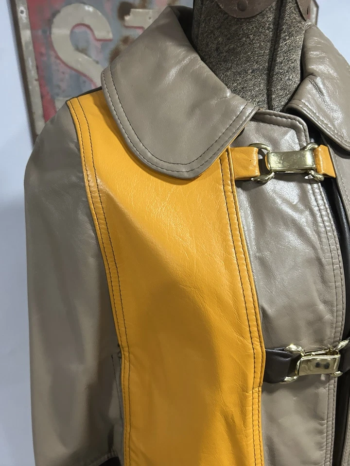 Abrigo hippie vintage años 70 de cuero marrón y piel de oveja en capas boho chic Penny Lane Foto 4 de 4