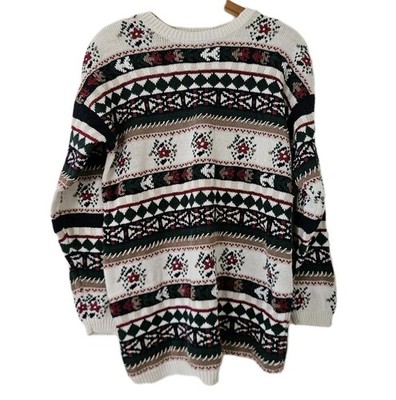 Womens Sweater M 90s Vtg Y2K Cottage Fair Isle Cabin Country Granny Oversize