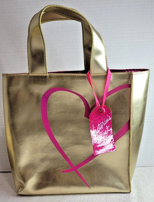 Victoria's Secret Gold Metallic Shimmer Heart Logo Tote Bag Great Gift~NWT~