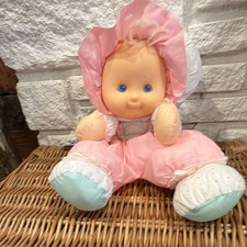 Baby Doll Soft Body Light Complexion Blonde Straight Hair Blue Eyes Pink Bonnet