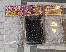 Lot of 3 Sealed Packs Pony Beads 2 Clear 1 Black w/ Threading accessory NOS