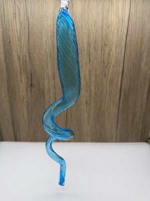 Hand Blown Glass Spiral Swirl Ornament Turquoise Blue Hanging Decor Art Twist #3