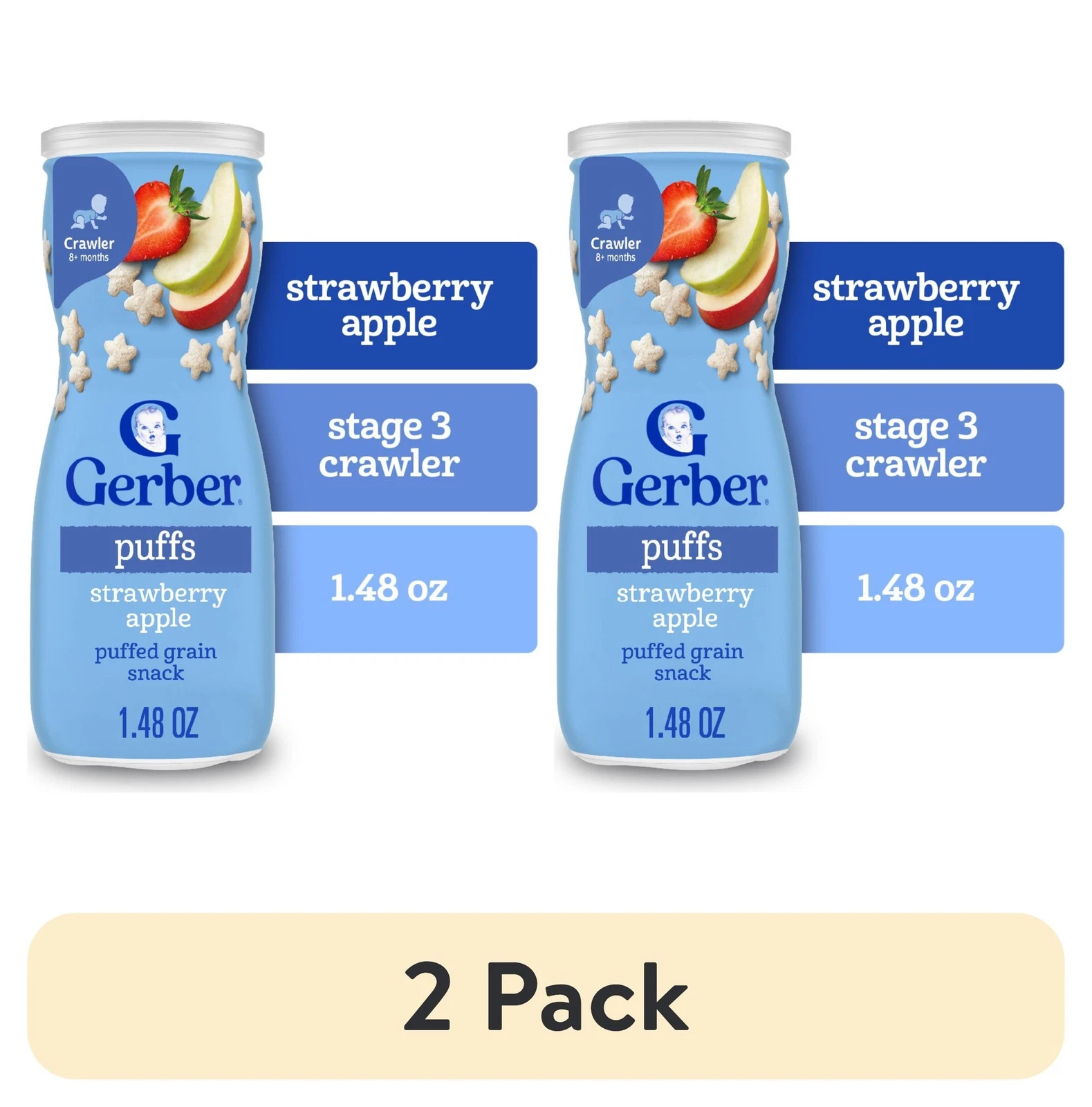 (2 pack) Gerber Stage 3 Baby Food, Strawberry Apple Puffs, 1.48 oz Canister