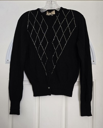 VTG Dalton Cashmere Nannette Cashmeres Cardigan Women XS/S? Blck Rhinestone Knit - Picture 20 of 21