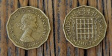 United Kingdom 3 Pence 1967 Coin Queen Elizabeth II