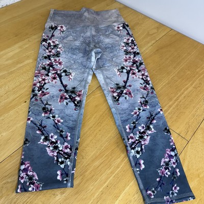 Evolution & Creation Grey Cherry Blossom Leggings Small High Waisted Crop Capri
