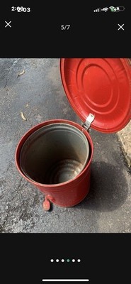 Vintage Metal Waste Basket Red Foot Pedal Trash Can Garbage Bin Home Office Shop