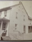 Cabinet Card Photo Victorian Era Woman on Porch Large Farmhouse Barn 1800s — photo 4