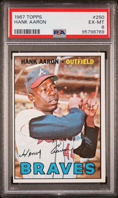 1967 Topps Hank Aaron Card #250 Atlanta Braves EX-MT PSA 6