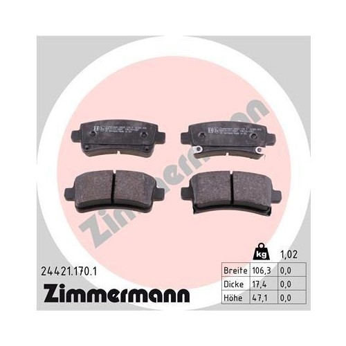 Zimmermann 24421.170.1 Bremsbelagsatz Scheibenbremse Hinterachse FüR Opel Saab-image