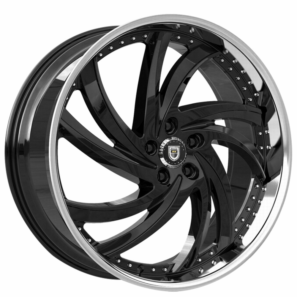 美品！タイヤバリ山！LEXANI LSS-10 ランクル等 24インチ 24x9/24x10 Lexani Wheels Turbine Black with SS Lip Rims (4pcs) A1