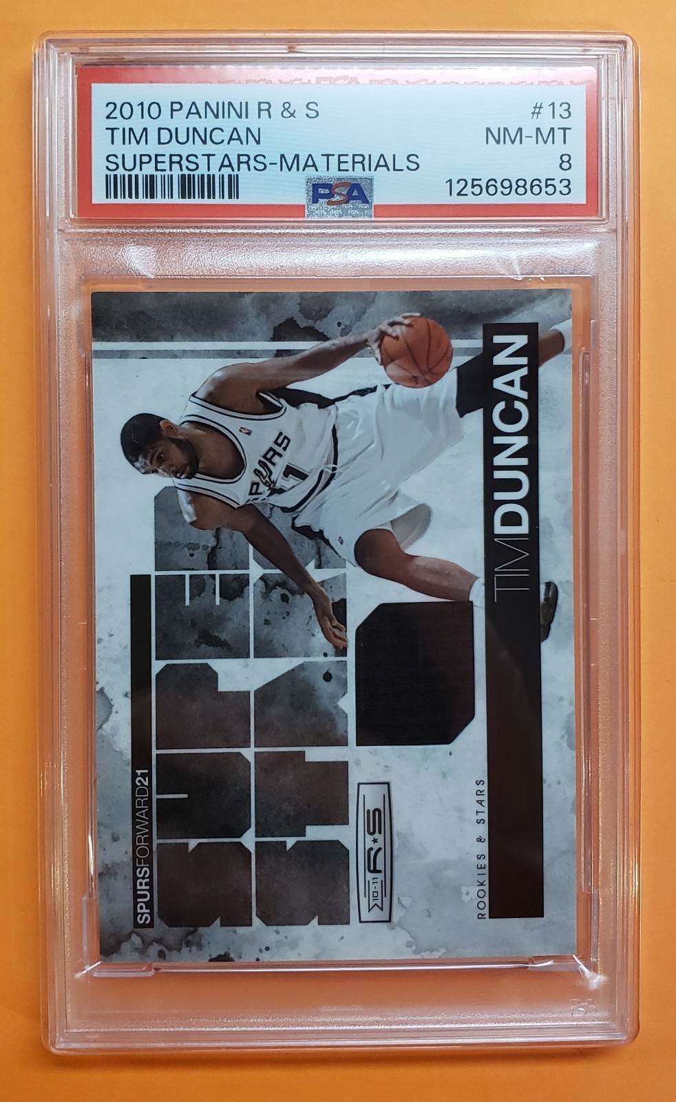 2010 Panini Rookies & Stars Tim Duncan #PATCH /299 Game Worn **Graded PSA 8**