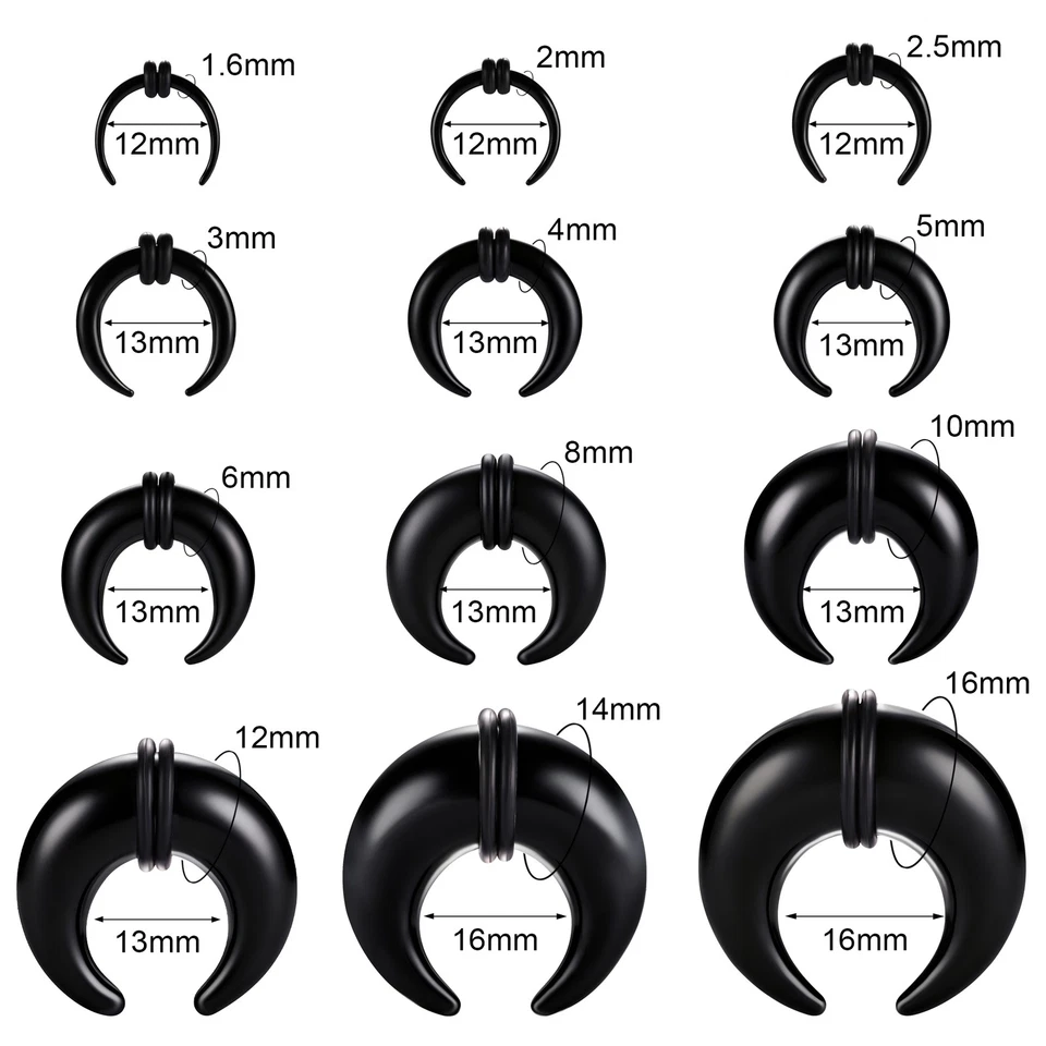 1 par de anillos de nariz de vidrio piercing tabique cuernos de buey pendientes expansores de oreja 1,6-16 mm Foto 3 de 4