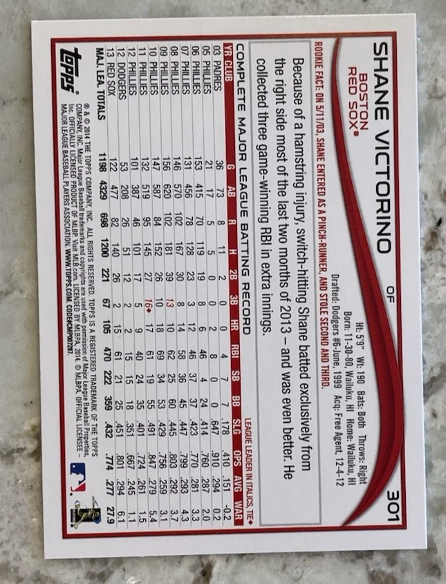 2014 Topps - Shane Victorino #301 Base - Image 2 of 2
