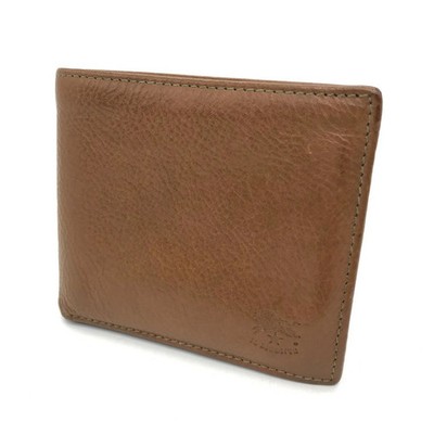 IL BISONTE Camel Leather Bifold Wallet - Used Compact Two-Fold Wallet