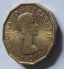 1967 Queen Elizabeth II Brass Three Pence Coin Ungraded Circulated.