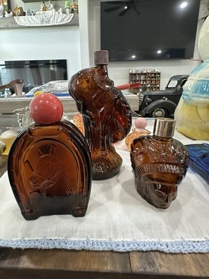 Vintage Avon Cowboy Western Aftershave Bottle Lot 3 Glass Decanters Empty