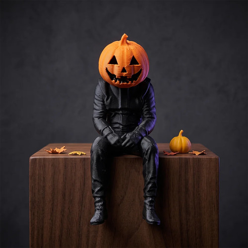Pensive Pumpkin Figurine Halloween Decor Jack O Lantern Vintage Desk Ornament