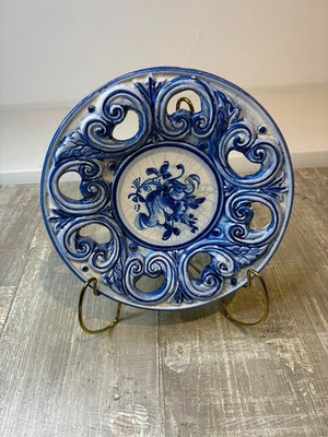 Keramik Wandteller Algarve Portugal   Handpainted Vintage Deko Blau Weiß