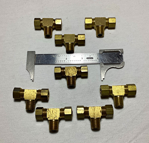 Brass Compression Tee Fittings Lot of 8.  1/2 in Comp x Comp x 1/2 in MNPT
