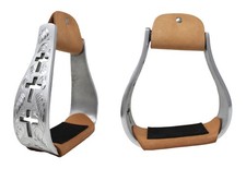 Horse Saddle Stirrups Western Cross Engraved Angled Aluminum Stirups Knee 51218