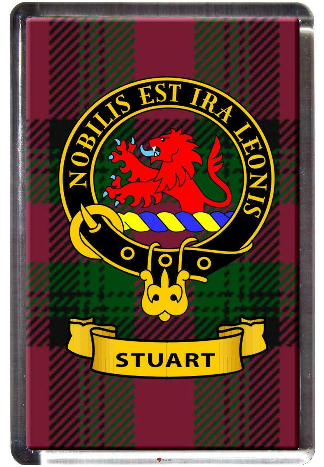 Stuart Tartan Fridge Magnet with Scottish Clan Crest on Clear Acrylic Base