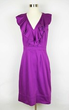TAHARI ASL Women's 4 Purple sleeveless stretch sheath dress knee length ruffled