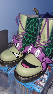 Dr Doc Martens 1460 hole Turtles Ninja Donnie green boots UK