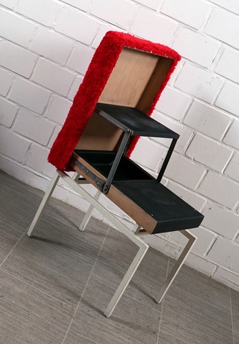 Rare COR Folding Stool Footstool Step Ladder Metal Fabric Vintage 1960s