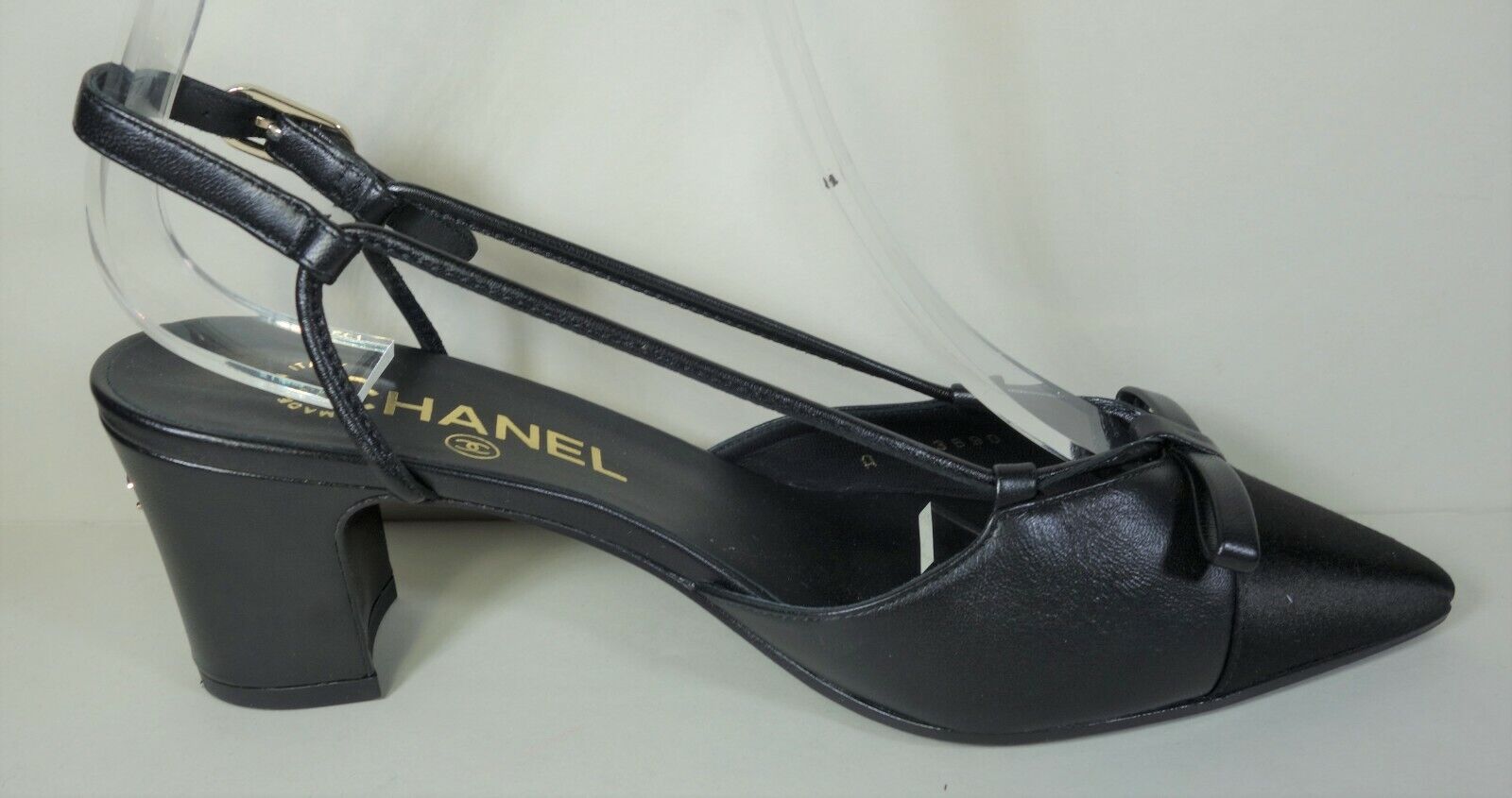 CHANEL, Shoes, Chanel Classic Slingback Pump Beigeblack With Pearl Detail  Sz 385