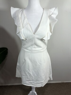 French Connection Cream Whisper Ruffle V-Neck Sleeveless Sheath Dress Womens 4