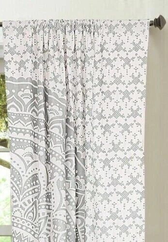 Silver Mandala Tapestry Cotton Window Door Curtains Hippie Boho Wall Panel Decor - Image 3 of 4