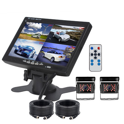 7 Inch TFT LCD Quad Monitor 2x Heavy Duty 18 IR CCD Color Rear View Camera Kit