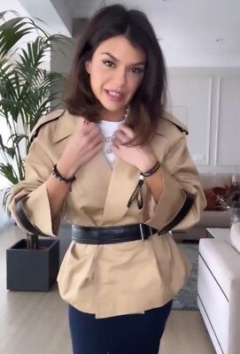 Zara Light Camel Short Contrast Trench Coat Size M-L 2024 New 4391