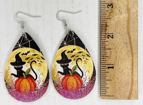 NUOVI orecchini Halloween gatto nero ecopelle zucca stregata donna moda - Foto 2 di 2
