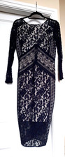 Next Ladies Black Lace Overlay Party Dress Bodycon Midi UK 10