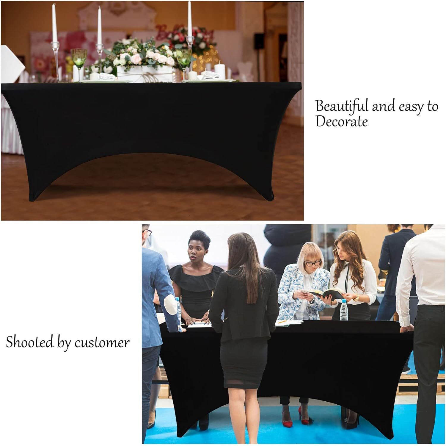 BDDC Table Covers for 4 Foot Tables, Spandex 4ft, 1PC 4FT, Black 