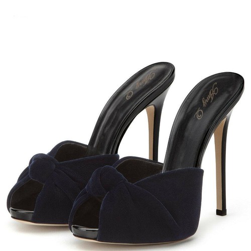 Sandalias de tacón de aguja alto con punta abierta para mujer moño mulas fiesta zapatos de salón - Imagen 5 de 11