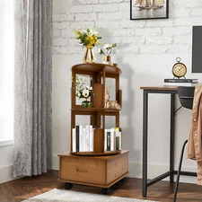 Multi Storage Table, Side Table with Rolling Wheels, Removable Swivel Bookcase