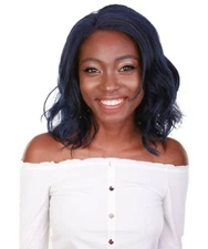 Rayana Wavy 15 Inch Long 4X4 Hand-Tied Lace Front Wig, Blue and Black Blend