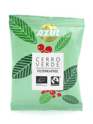 Azul Kaffee Cerro Verde Filterkaffee Portioniert FairtradeBIO DE-ÖKO-006 80x75 g