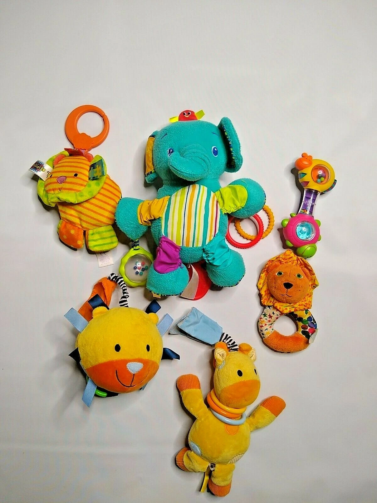 Lot Bright Starts Taggies Elephant Plush Stuffed Rattle Teether baby toys used