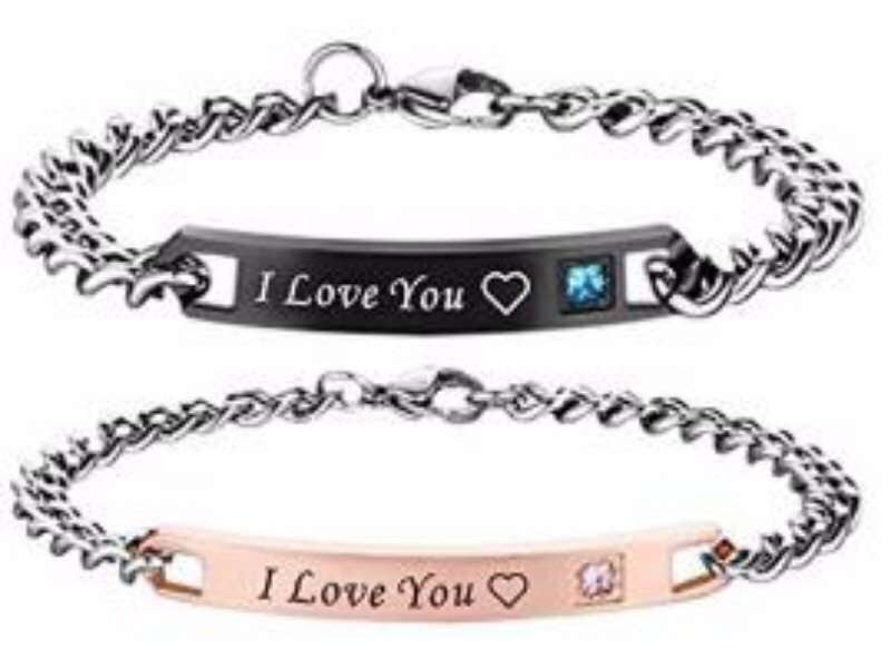 I Love You Couple Bracelet For Men Women, Black Rose Gold, Chain Stainless Steel