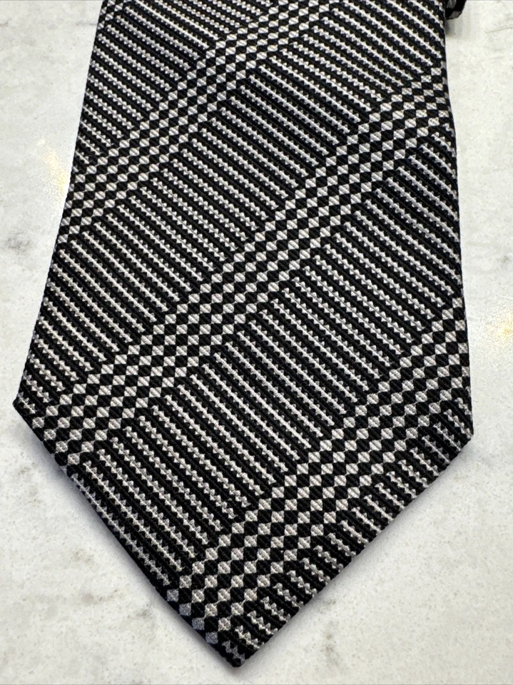 GIORGIO ARMANI Cravatte 男式丝绸领带意大利黑色银色圆点图案 — 第 2/4 张图片