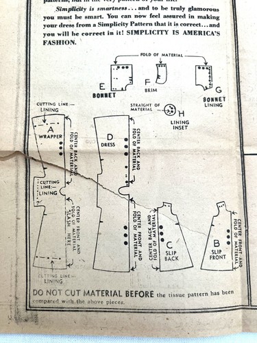 Vintage ©1947 Infants Layette Simplicity 4324 Wrapper Slip Dress Bonnet Pattern - Picture 9 of 12