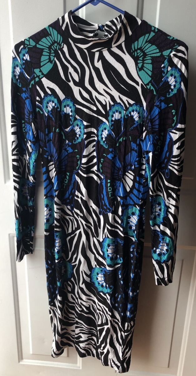 blue and black zebra print dress Venus - Women's & Long Sleeve Maxi Party - Size S 90cm/35.4 for a UK