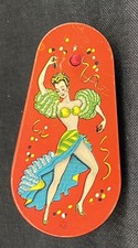 Vintage Spanish Flamingo Dancer Noisemaker Ratchet USA Tin LItho Crank