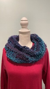 Cowl Scarf Purple Turquoise Wool Hand made