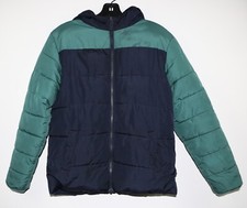 SWISSTECH Boys Hooded Puffer Jacket L 10-12 Green Navy Insulated Winter Coat